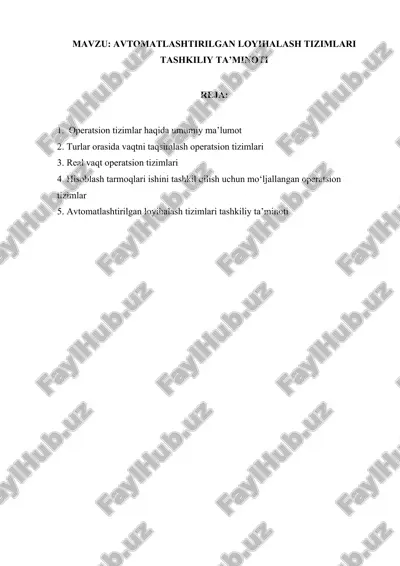 avtomatlashtirilgan loyihalash tizimlari — DOCX