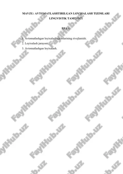 avtomatlashtirilgan loyixalash tizimlari lingvistik taminoti — DOCX