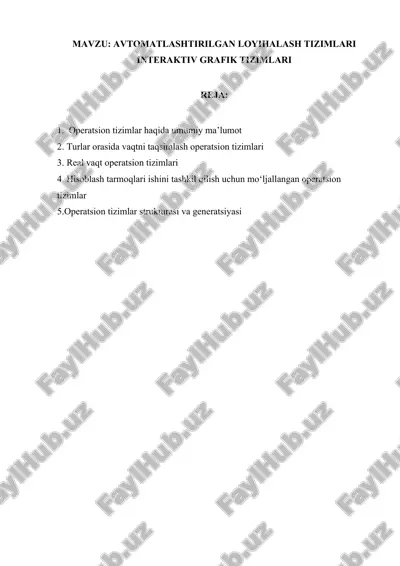 avtomatlashtirilgan loyihalash tizimlari interaktiv grafik tizimlari — DOCX
