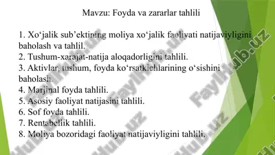 foydavazararlar tahlili — PPTX
