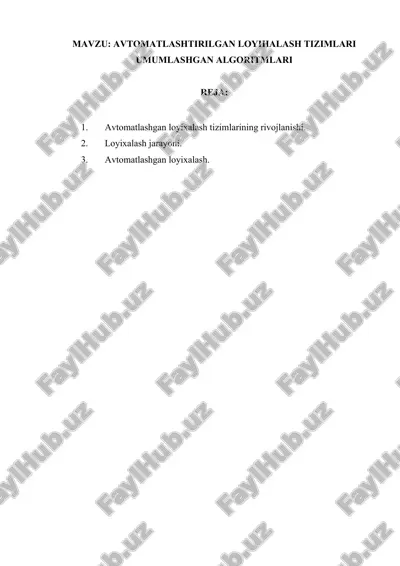 avtomatlashgan loyixalash tizimlari umuqlashgan algoritmlari — DOCX