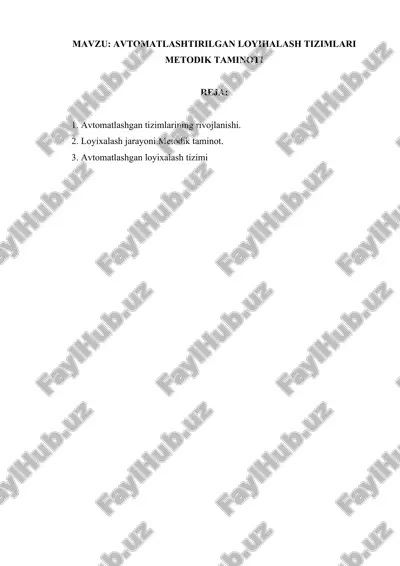 avtomatlashtirilgan loyihalash tizimlari metodik taminoti — DOCX