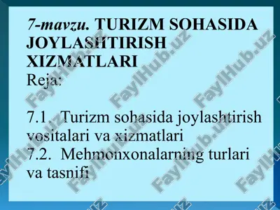 turizm sohasida joylashtirish xizmatlari — PPTX