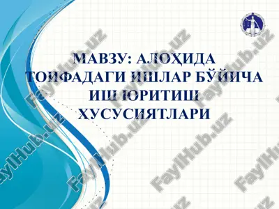 alohida toifadagi ishlar bo'yicha ish yuritish xususiyatlari — PPTX