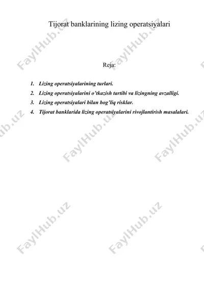 tijorat banklarining lizing operatsiyalari — DOC