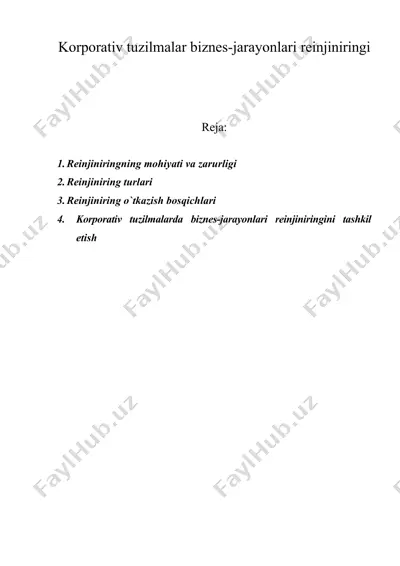 korporativ tuzilmalar biznes-jarayonlari reinjiniringi — DOC