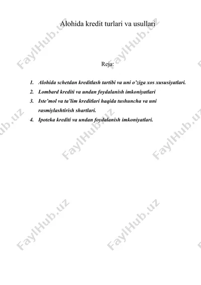 alohida kredit turlari va usullari — DOC
