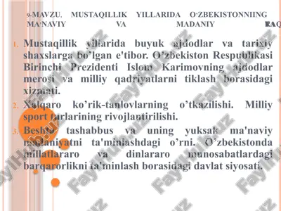 o'zbekistonning mustaqillik yillari — PPTX