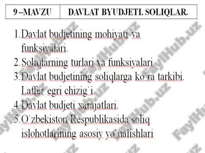 davlat byujetining soliqlariga oid darslik — PPT