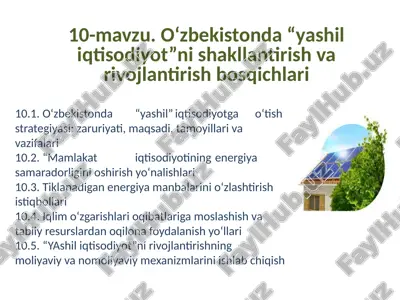 o‘zbekistonda “yashil” iqtisodiyotga o‘tish strategiyasi — PPTX