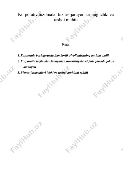 korporativ tuzilmalar biznes-jarayonlarining ichki va tashqi muhiti — DOC