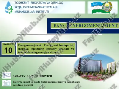 electr ta’minot va qayta tiklanuvchan energiya manabalari — PPT