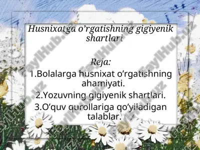 husnixatga o’rgatishning gigiyenik shartlari — PPT