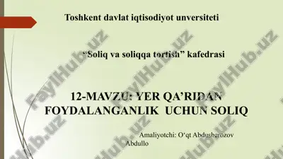 yer qa’ridan foydalanaganlik uchun soliq — PPTX