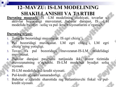 is-lm modelining shakillanishi va tartibi — PPT
