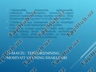 terrorizmning mohiyati va shakllari — PPT