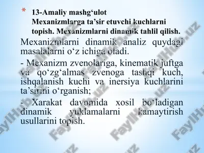 mexanizmlar dinamika analizi — PPTX