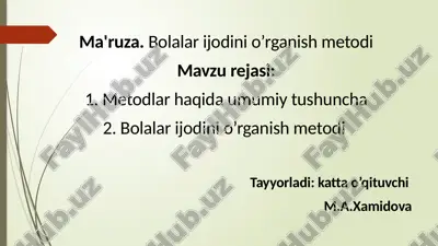 ma'ruza. bolalari jodini o’rganish metodi — PPTX