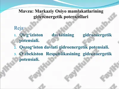 gidroenergetik potensial haqida ma'lumotlar — PPT