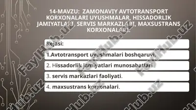 zamonaviy avtotransport korxonalari va hissadorlik jamiyatlari — PPTX