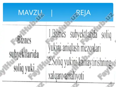 soliq yukini olish metodi — PPT