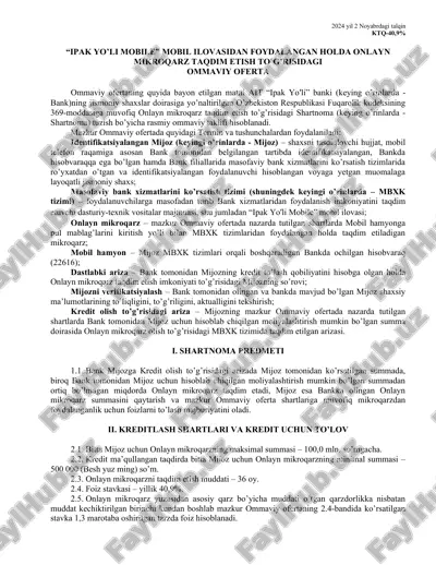 onlayn mikroqarz taqdim etish to'g'risidagi ommaviy oferta — PDF