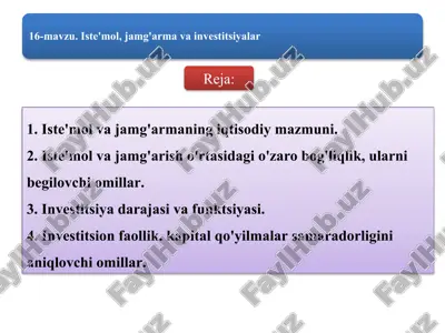 iste'mol va jamg'armaning iqtisodiy mazmuni — PPTX