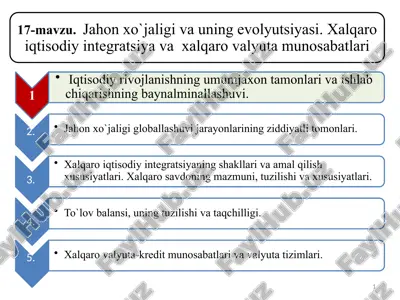 iqtisodiy rivojlanishning umumjaxon tamonlari va ishlab chiqarishning baynalminallashuvi — PPTX