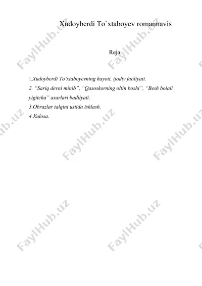 xudoyberdi to`xtaboyev romannavis — DOC