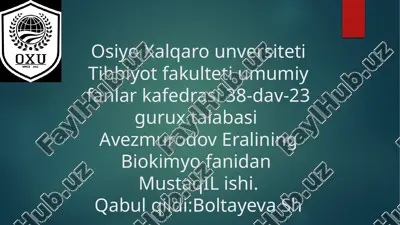osiyo xalqaro universiteti tibbiyot fakulteti umumiy fanlar kafedrasi — PPTX