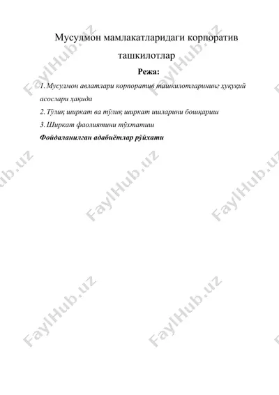 мусулмон мамлакатларидаги корпоратив ташкилотлар — DOCX