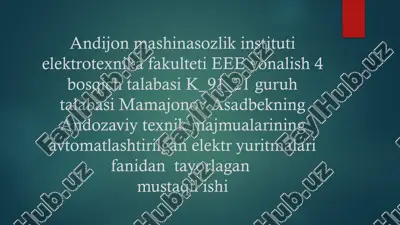 universal parmalash dasgoxining elektr yuritmasi va boshqarish sxemasi — PPTX
