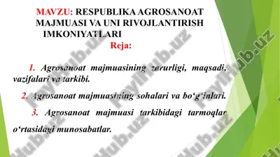 respublika agrosanoat majmuasi va uni rivojlantirish imkoniyatlari — PPTX
