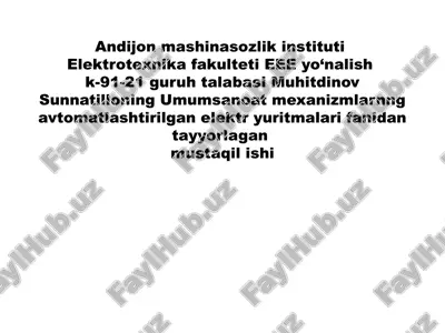 elektryuritma impuls-kalitli boshqariluvchi kranmexanizmlar — PPTX