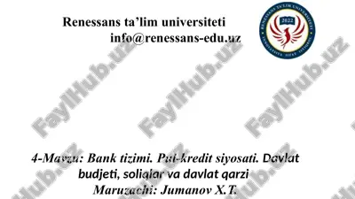 o‘zbekiston respublikasi markaziy bankining pul-kredit siyosati — PPTX