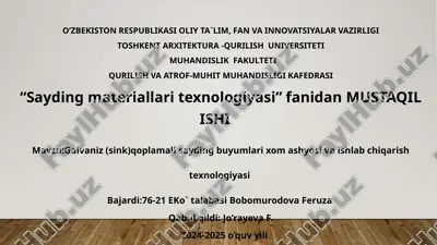 galvaniz (sink) qoplamali sayding buyumlari xom ashyosi va ishlab chiqarish texnologiyasi — PPTX