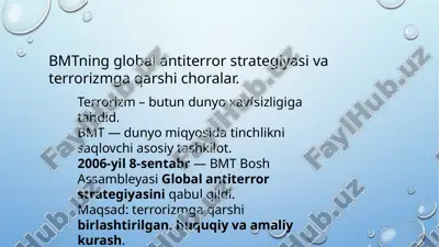 bmtning global antiterror strategiyasi va terrorizmga qarshichoralar — PPTX