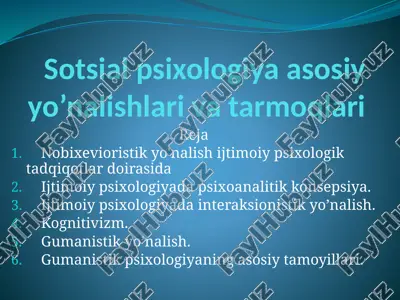 sotsial psixologiya asosiy yo'nalishlari va tarmoqlari — PPTX