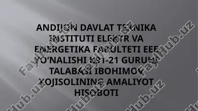 shahrixon geslari kaskadi filiali haqida umumiy ma'lumotlar — PPTX