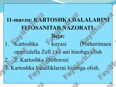 kartoshka dalalarini fitosanitar nazorati — PPTX