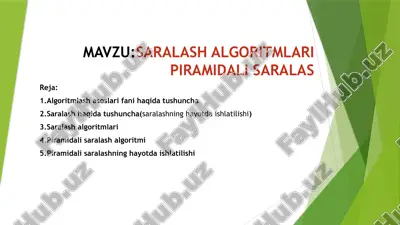 saralash algoritmlari piramidali saralas — PPTX