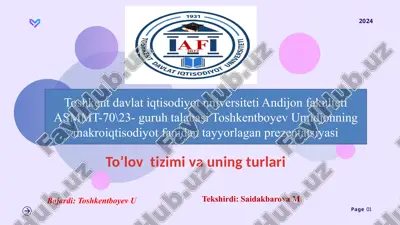 prezentatsiya "to’lov tizimi va uning turlari" — PPTX