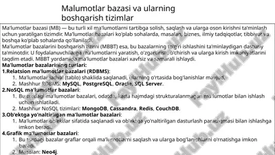 ma'lumotlar bazasi vaularning boshqarish tizimlari — PPTX