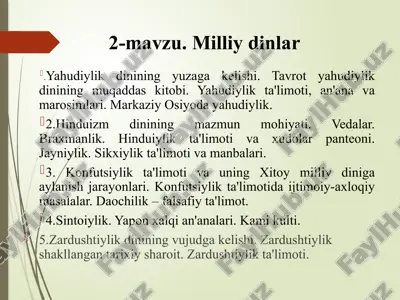 milliy dinlar — PPTX