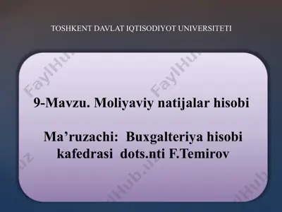 moliyaviy hisob fanidan ma'sulotlar hisobi — PPTX