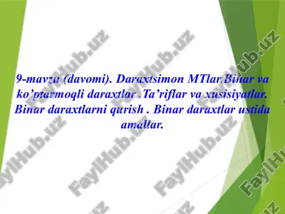 daraxtsimon mahsulotlar: ma'lumotlar tuzilmasi va algoritmalar — PPTX