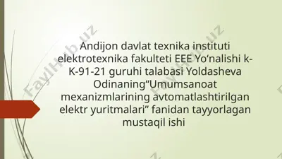 tiristorli elektr yuritma energiyasini oshirishning asoslari — PPTX