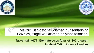 tish qatorlari qismannuqsonlarining gavrilov, engel va oksman bo’yicha tasniflari. — PPTX