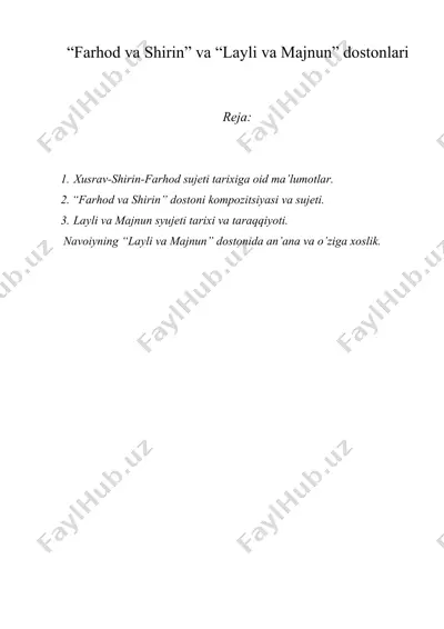 “farhod va shirin” va “layli va majnun” dostonlari — DOCX
