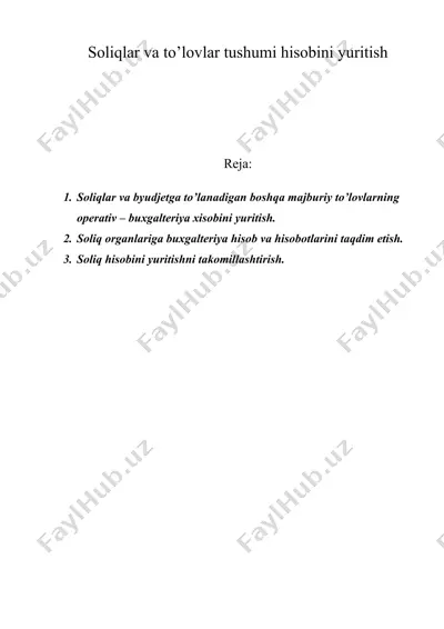 soliqlar va to’lovlar tushumi hisobini yuritish — DOC